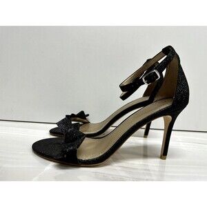 Belle Badgley Mischka women size 9 black glitter ankle strap sandal heels shoes